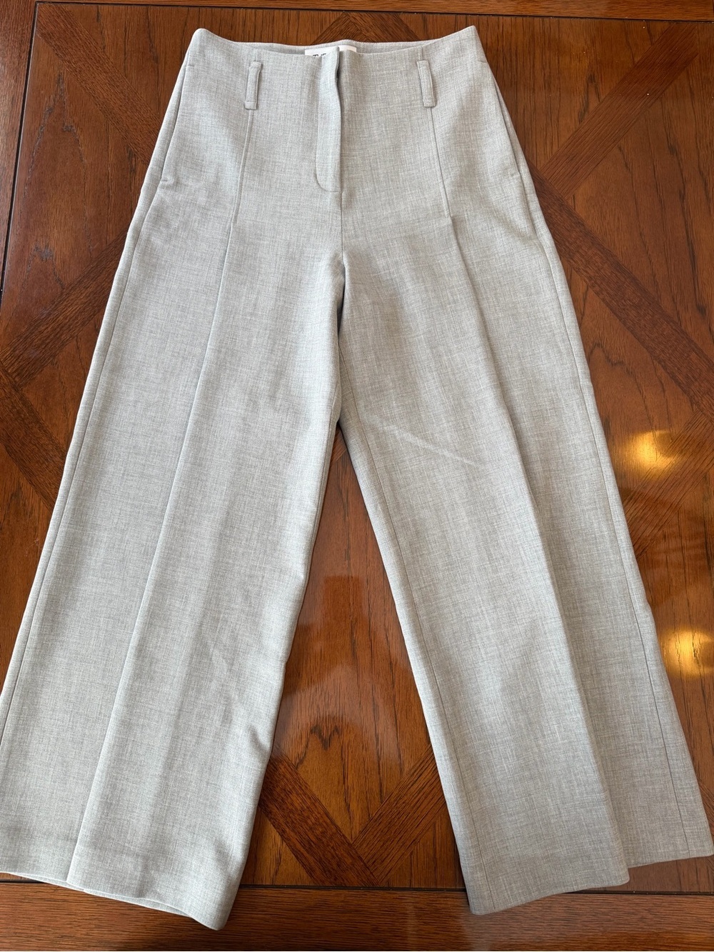 The Fold London Gray Wide Leg Crop Trousers Pleated High Rise Pants US 4 UK 8
